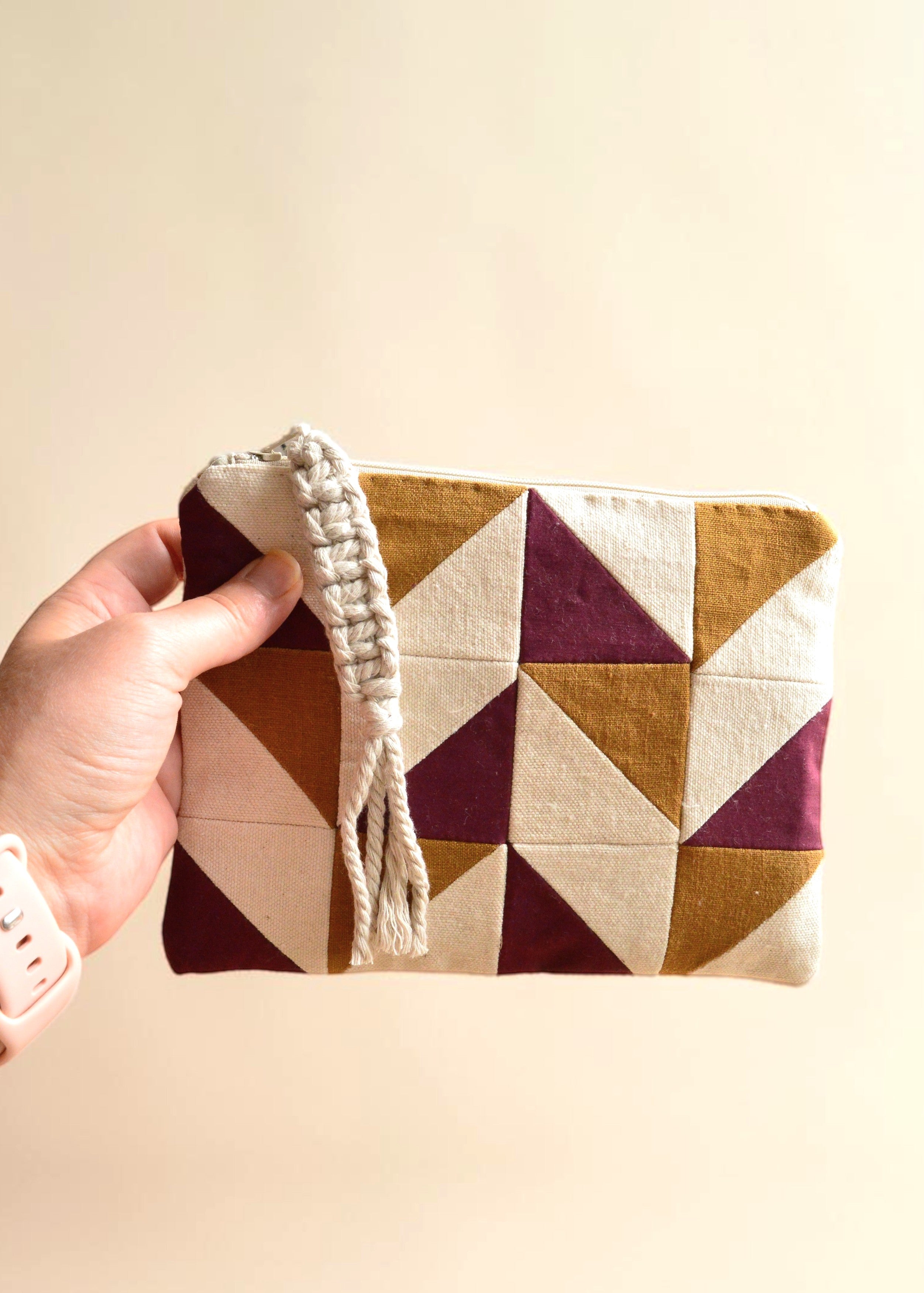 Burgundy & Ochre Quilted Cosmetic Pouch