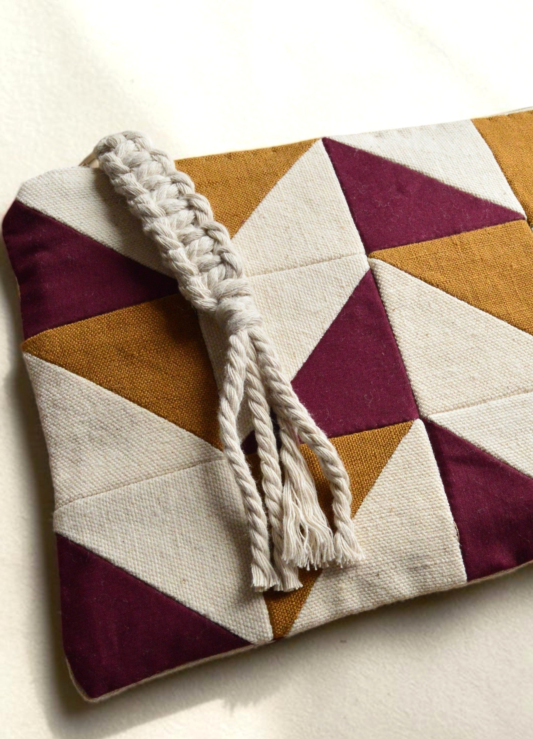 Burgundy & Ochre Quilted Cosmetic Pouch