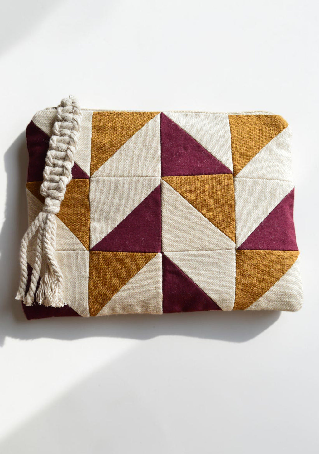 Burgundy & Ochre Quilted Cosmetic Pouch