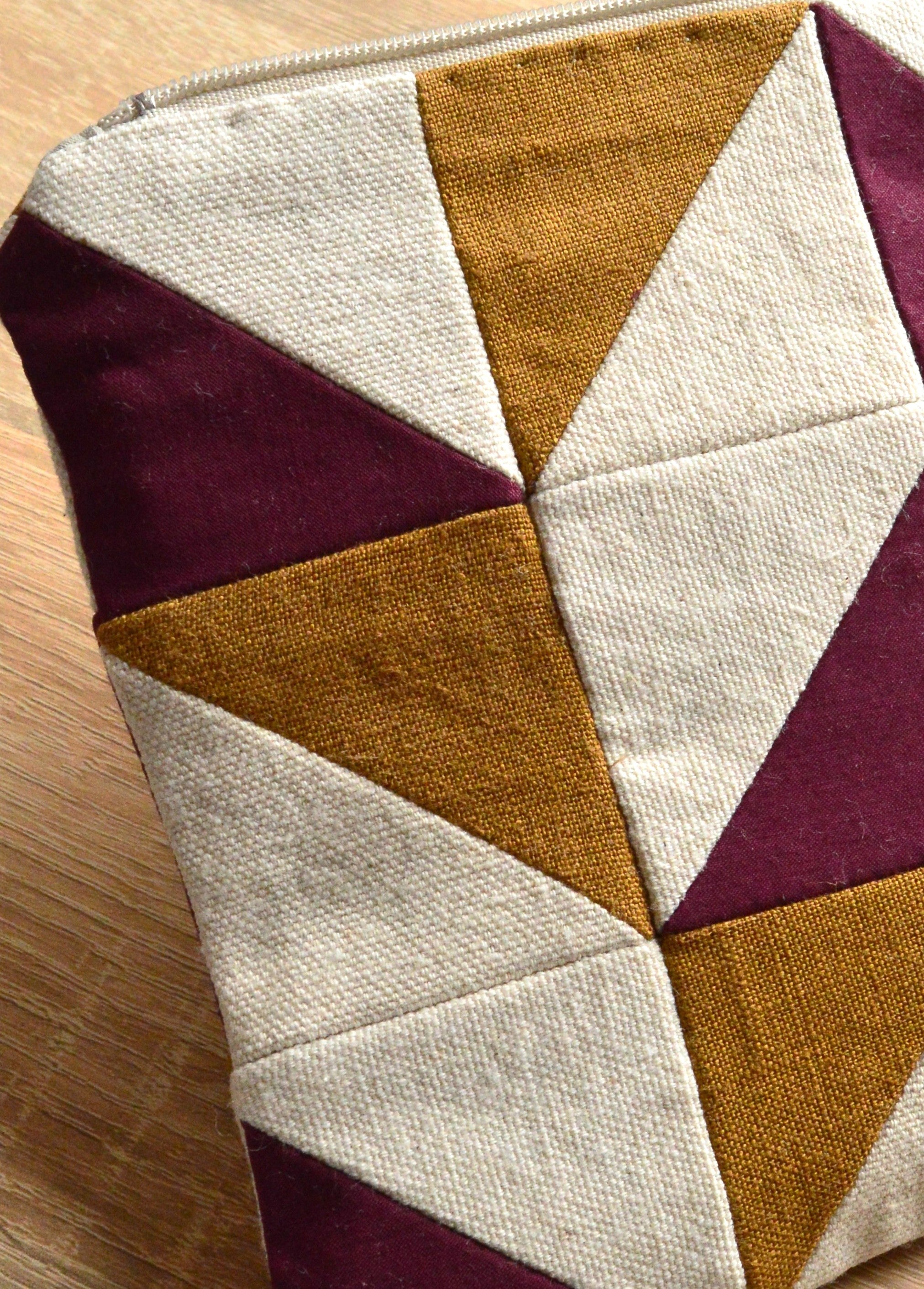 Burgundy & Ochre Quilted Cosmetic Pouch
