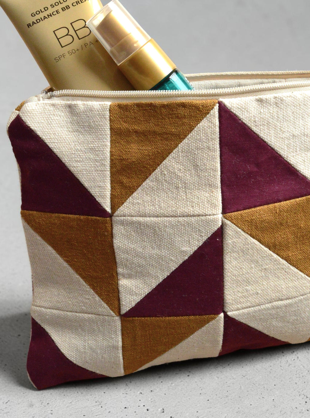 Burgundy & Ochre Quilted Cosmetic Pouch