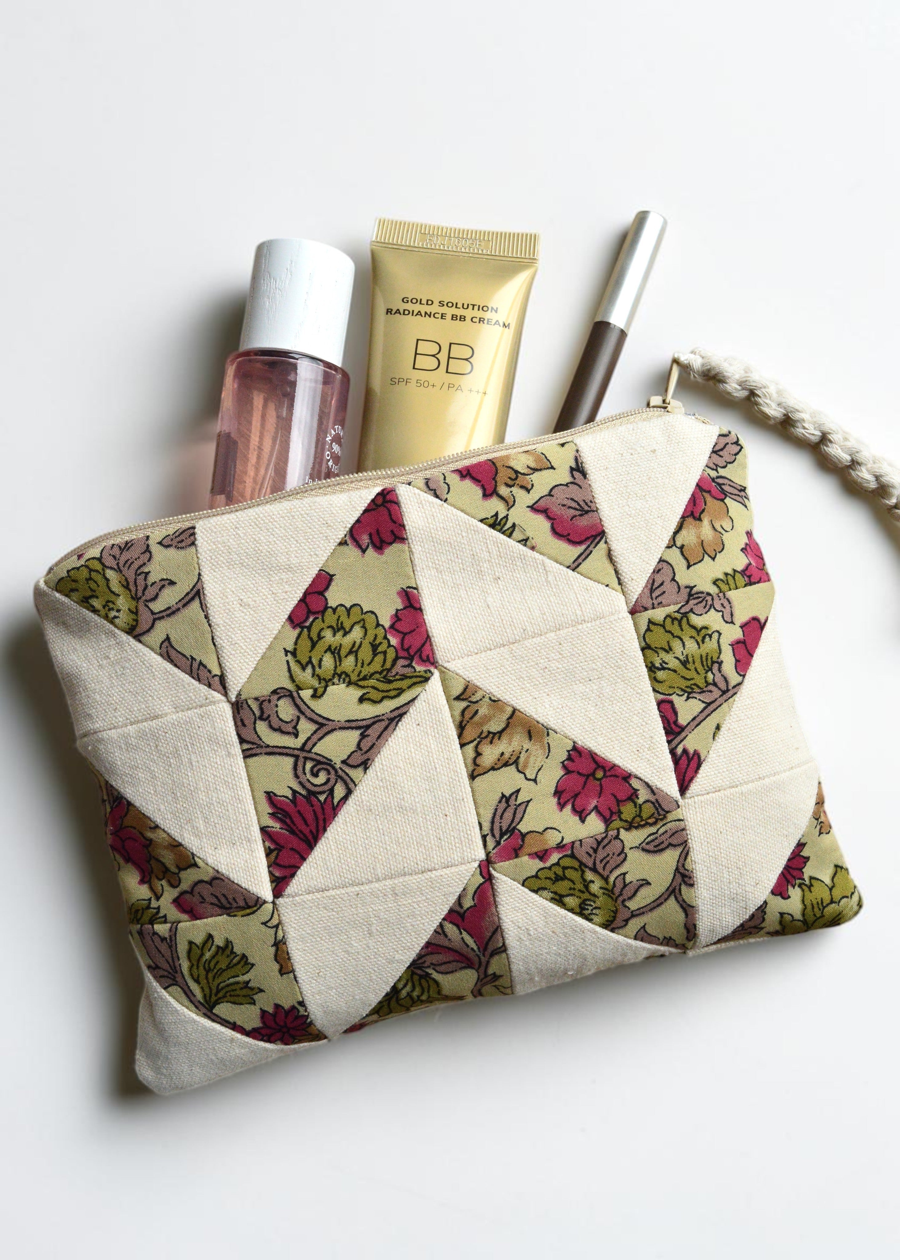 Floral Patchwork Quilted Cosmetic Pouch