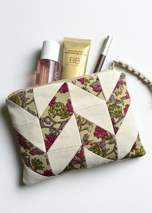 Floral Patchwork Quilted Cosmetic Pouch