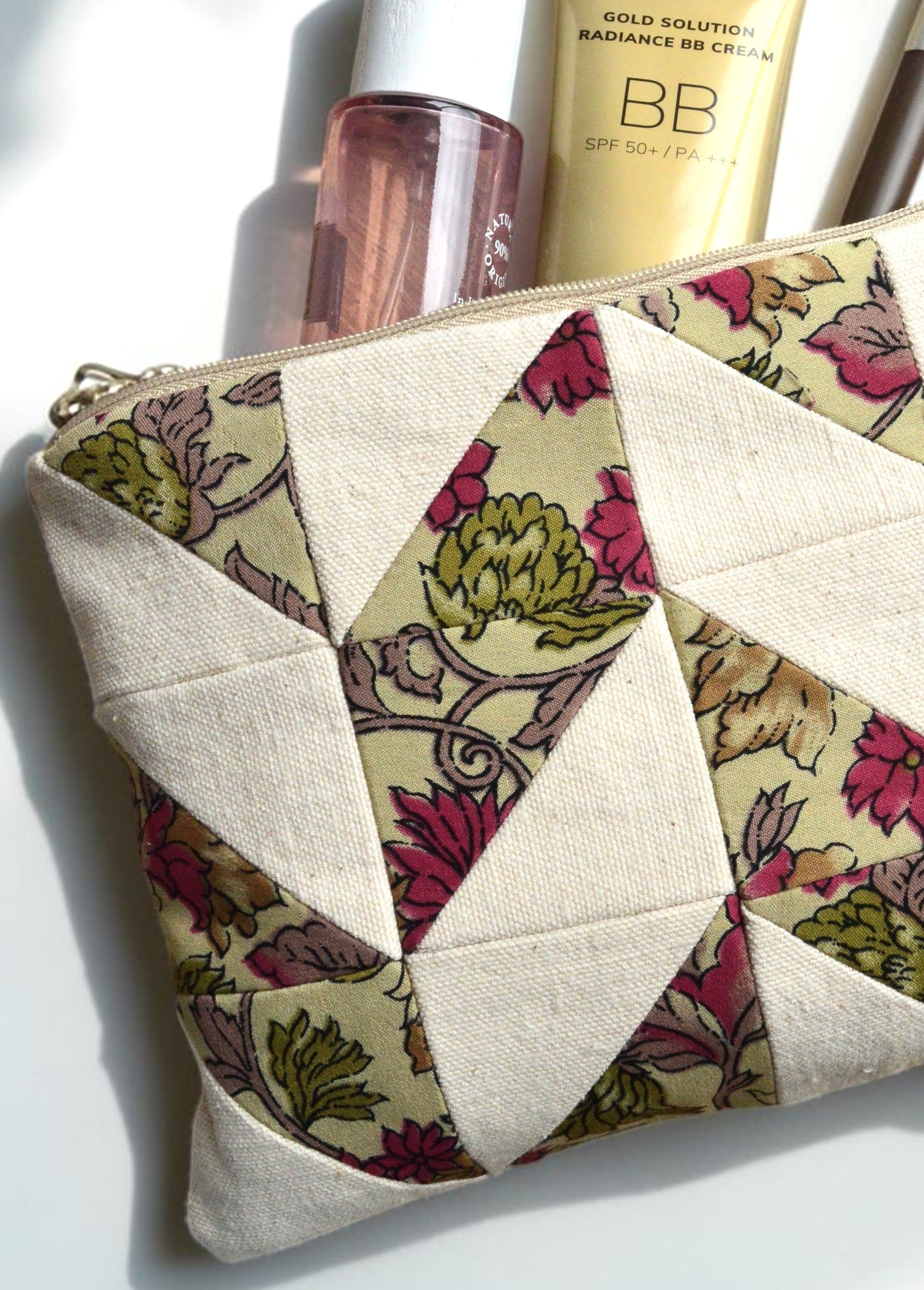 Floral Patchwork Quilted Cosmetic Pouch