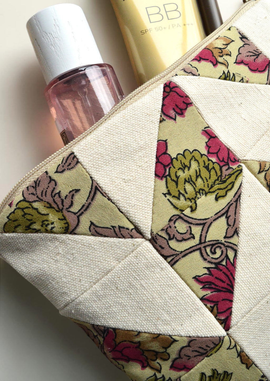 Floral Patchwork Quilted Cosmetic Pouch