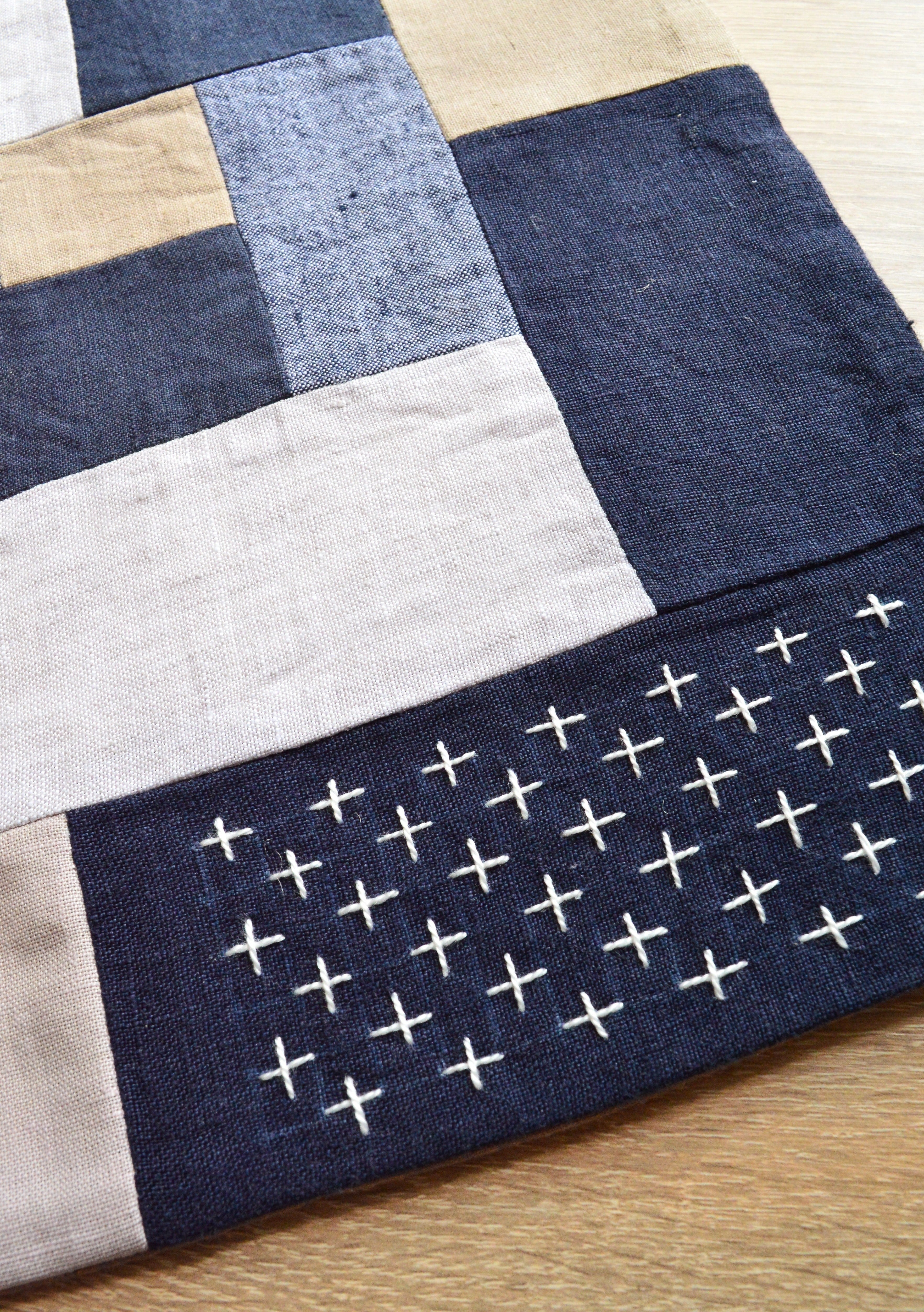 Sashiko Linen Table Set – 4 Coasters & Table Mat