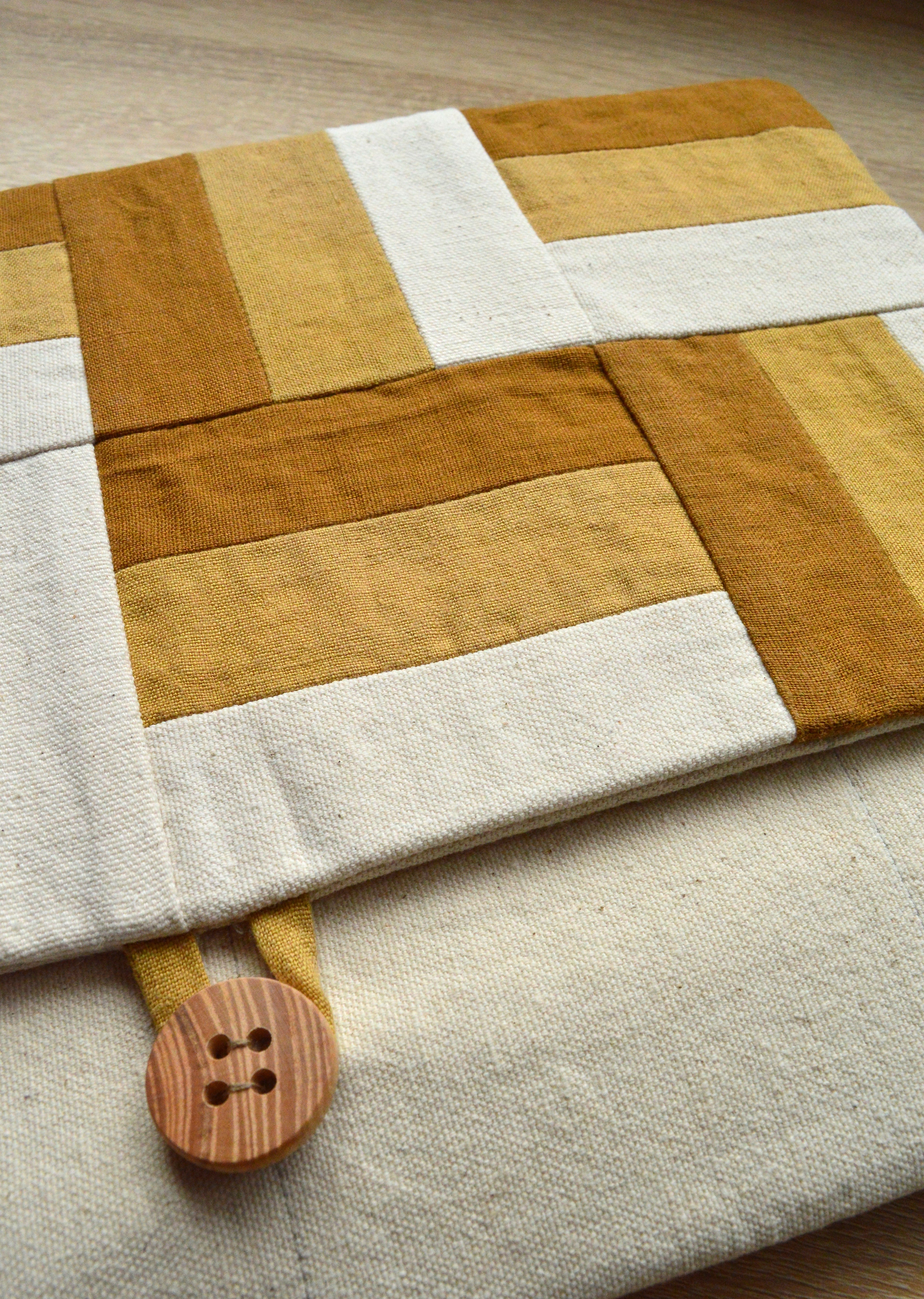 Modern Patchwork Laptop Sleeve 13 14 inch | Ochre Mustard Linen Cotton Case