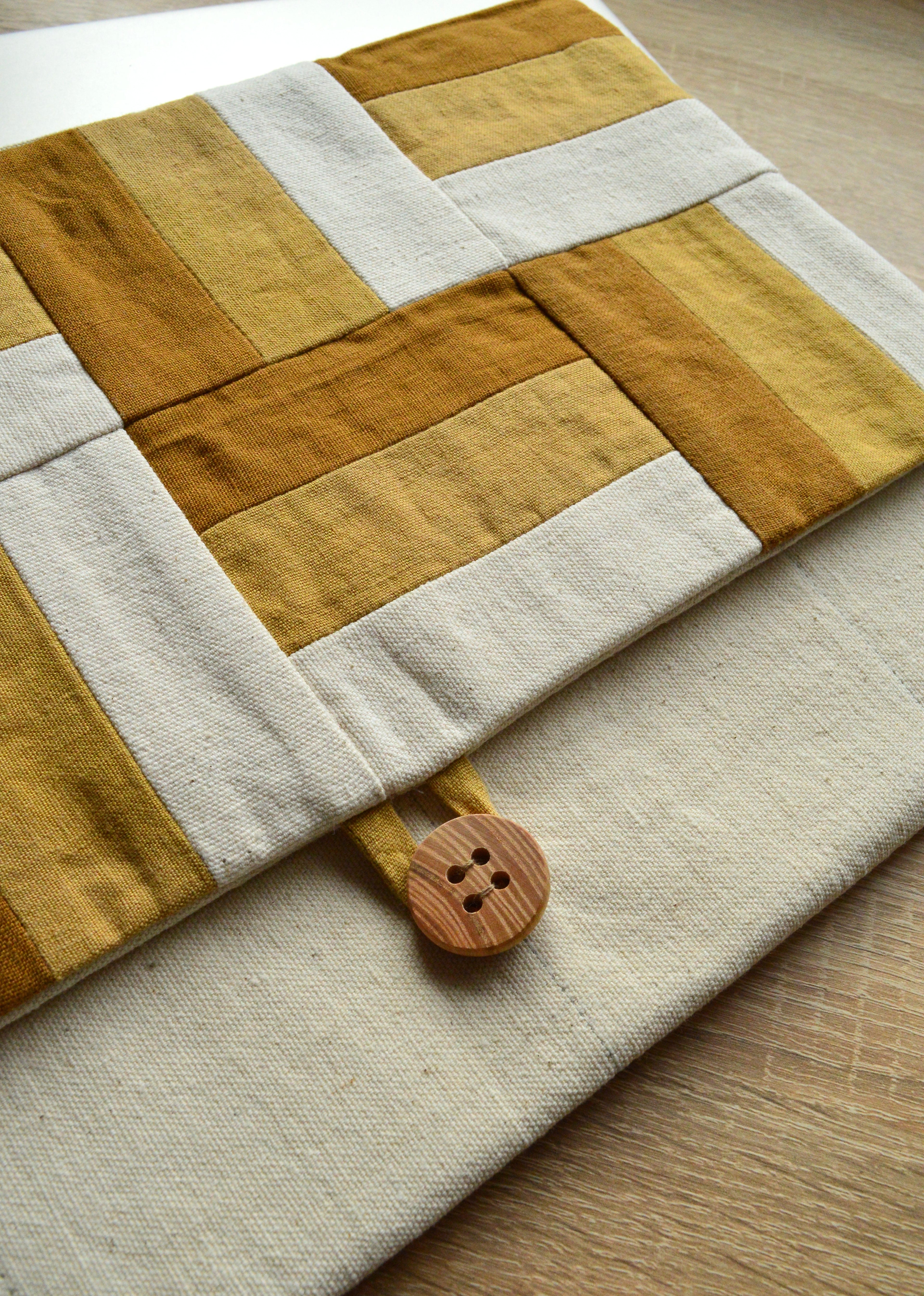 Modern Patchwork Laptop Sleeve 13 14 inch | Ochre Mustard Linen Cotton Case