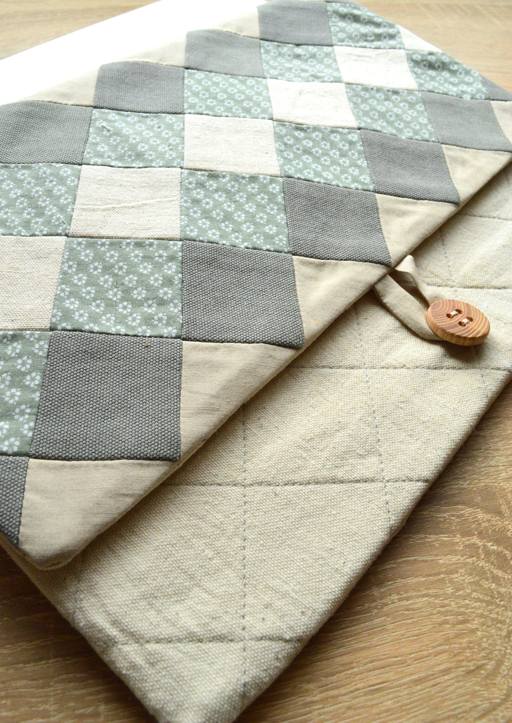 Sage Green Geometric Patchwork Laptop Sleeve 13 14 inch