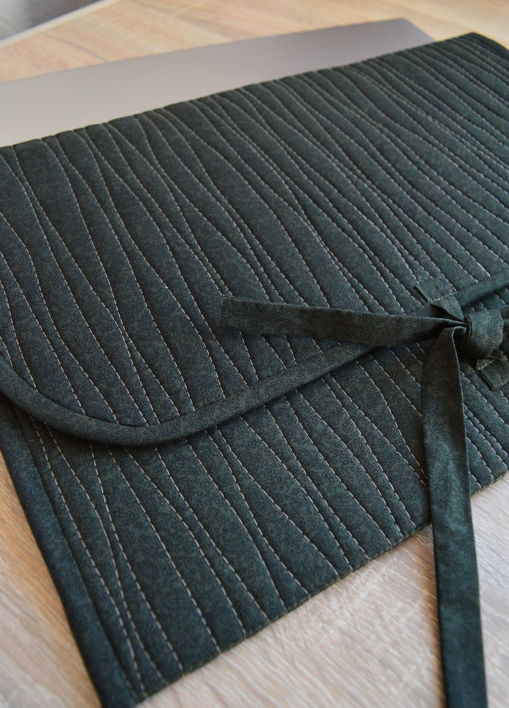 Minimalist Quilted Laptop Sleeve 13 14 inch | Dark Green Khaki Case