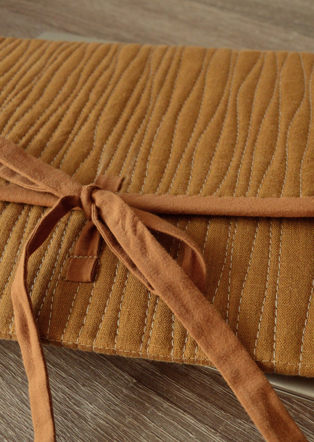 Minimalist Quilted iPad Sleeve 11 inch | Ochre Brown Linen Tablet Case