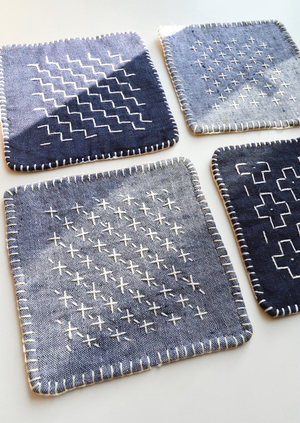 Sashiko Linen Coasters – Set of 4