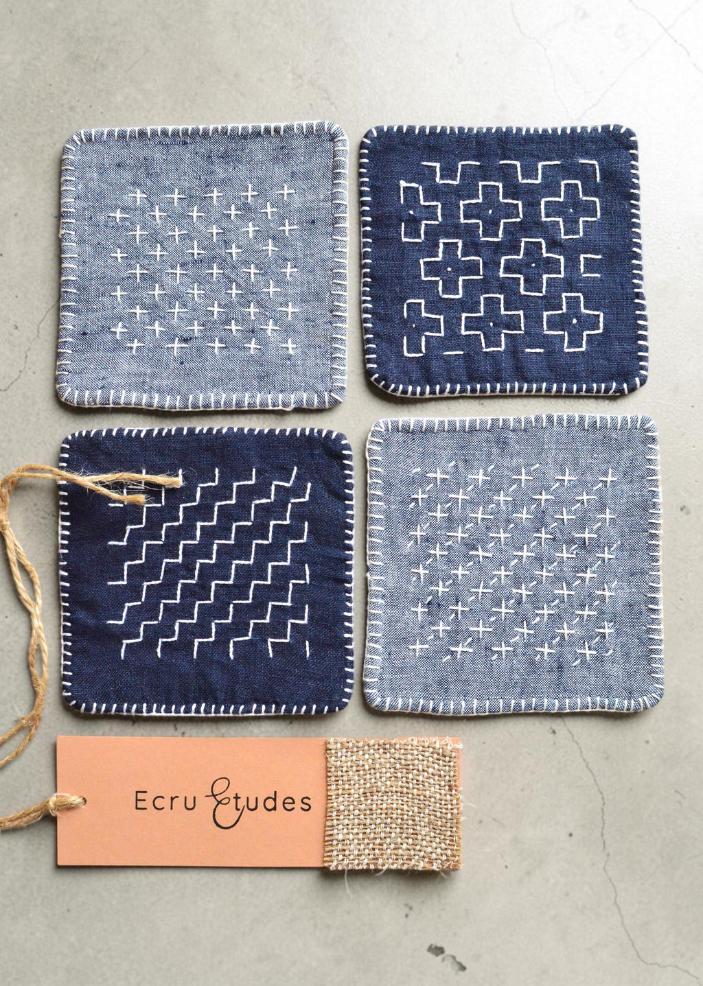 Sashiko Linen Coasters – Set of 4