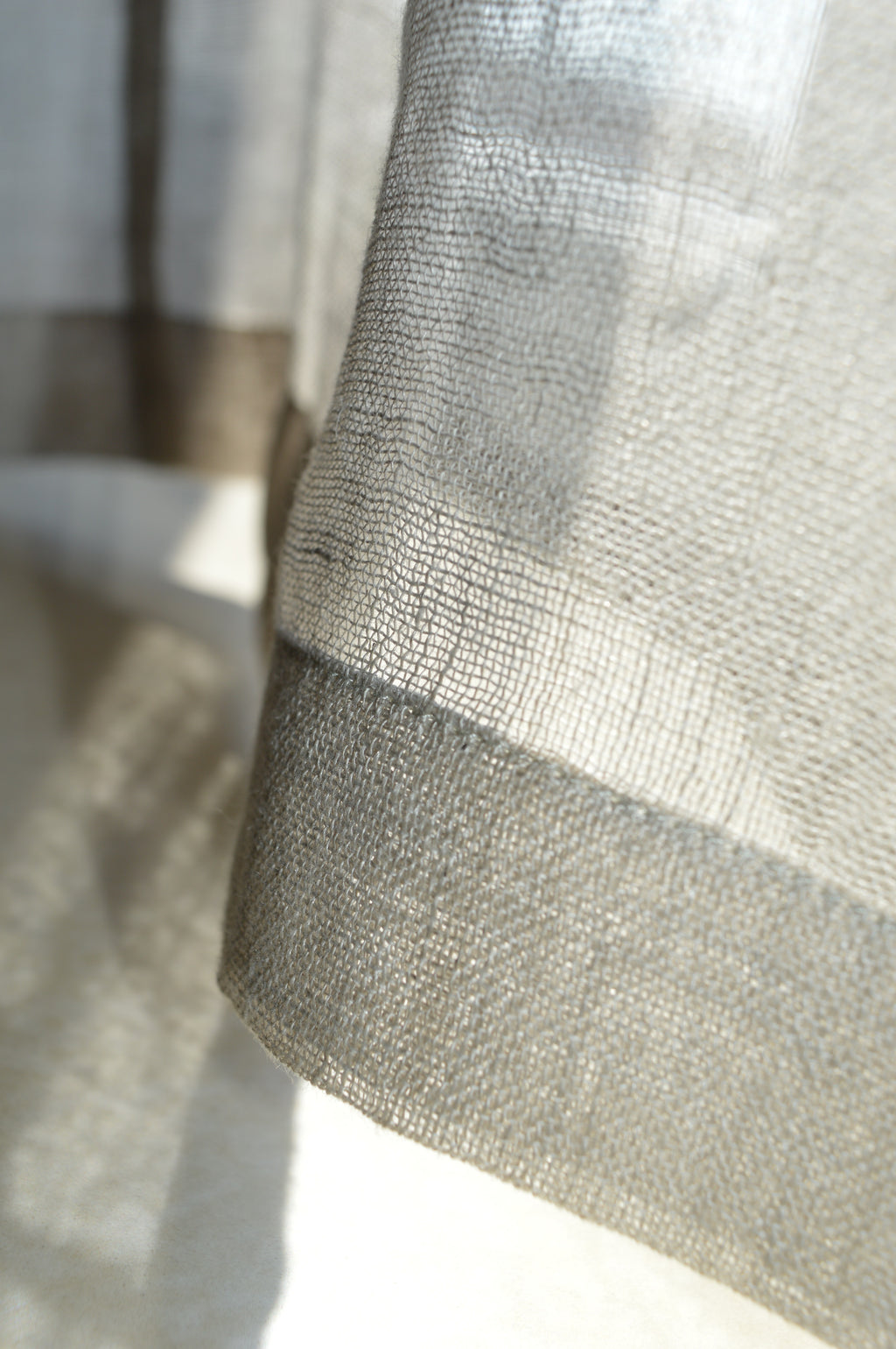 Handmade Geometric Linen Cafe Curtain – Sheer Patchwork Panel (22" x 50")