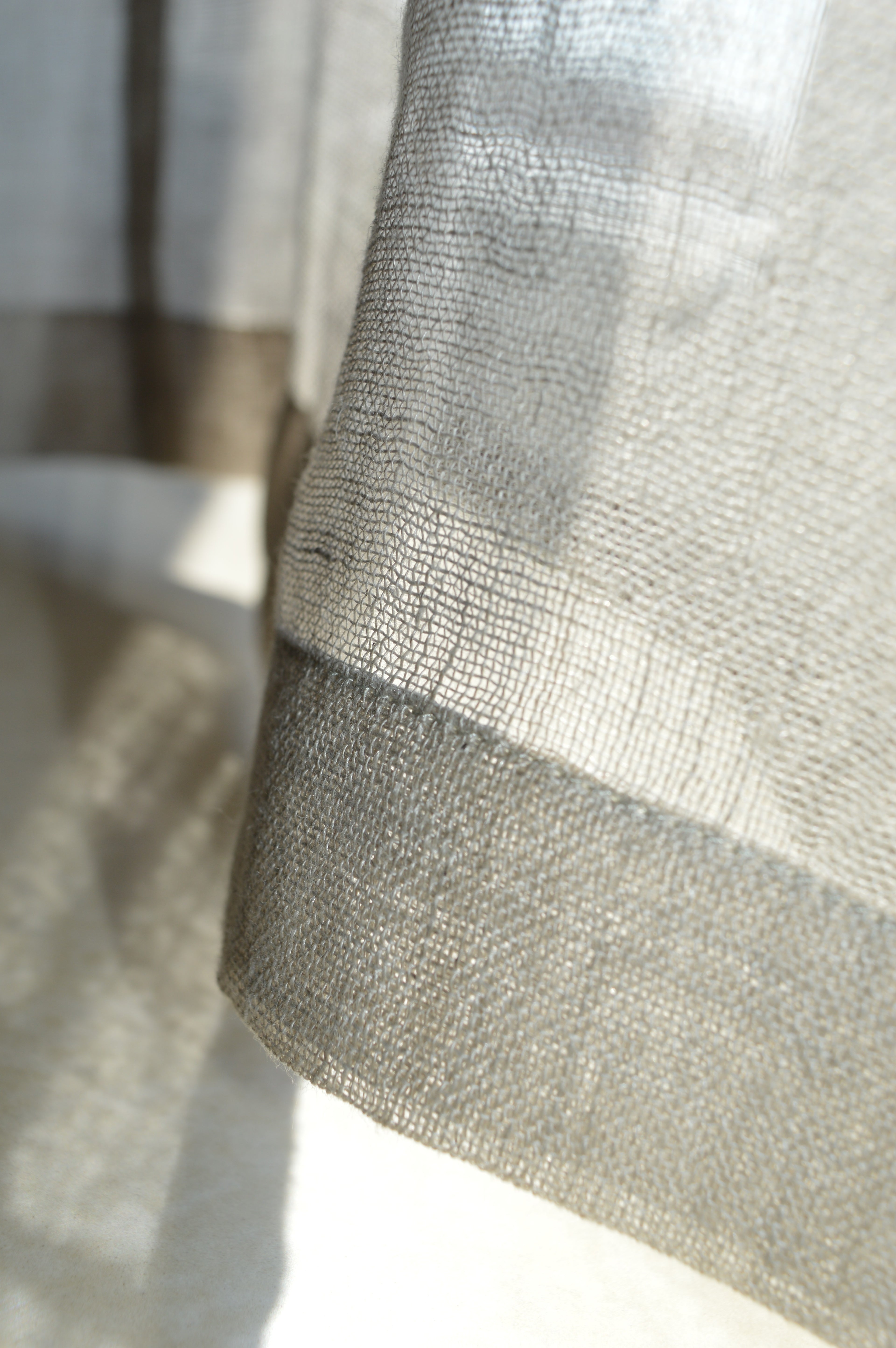 Handmade Geometric Linen Cafe Curtain – Sheer Patchwork Panel (22" x 50")