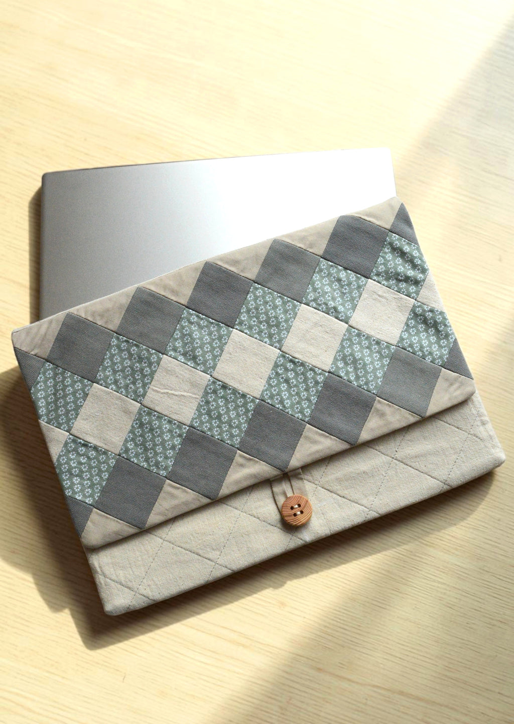 Sage Green Geometric Patchwork Laptop Sleeve 13 14 inch