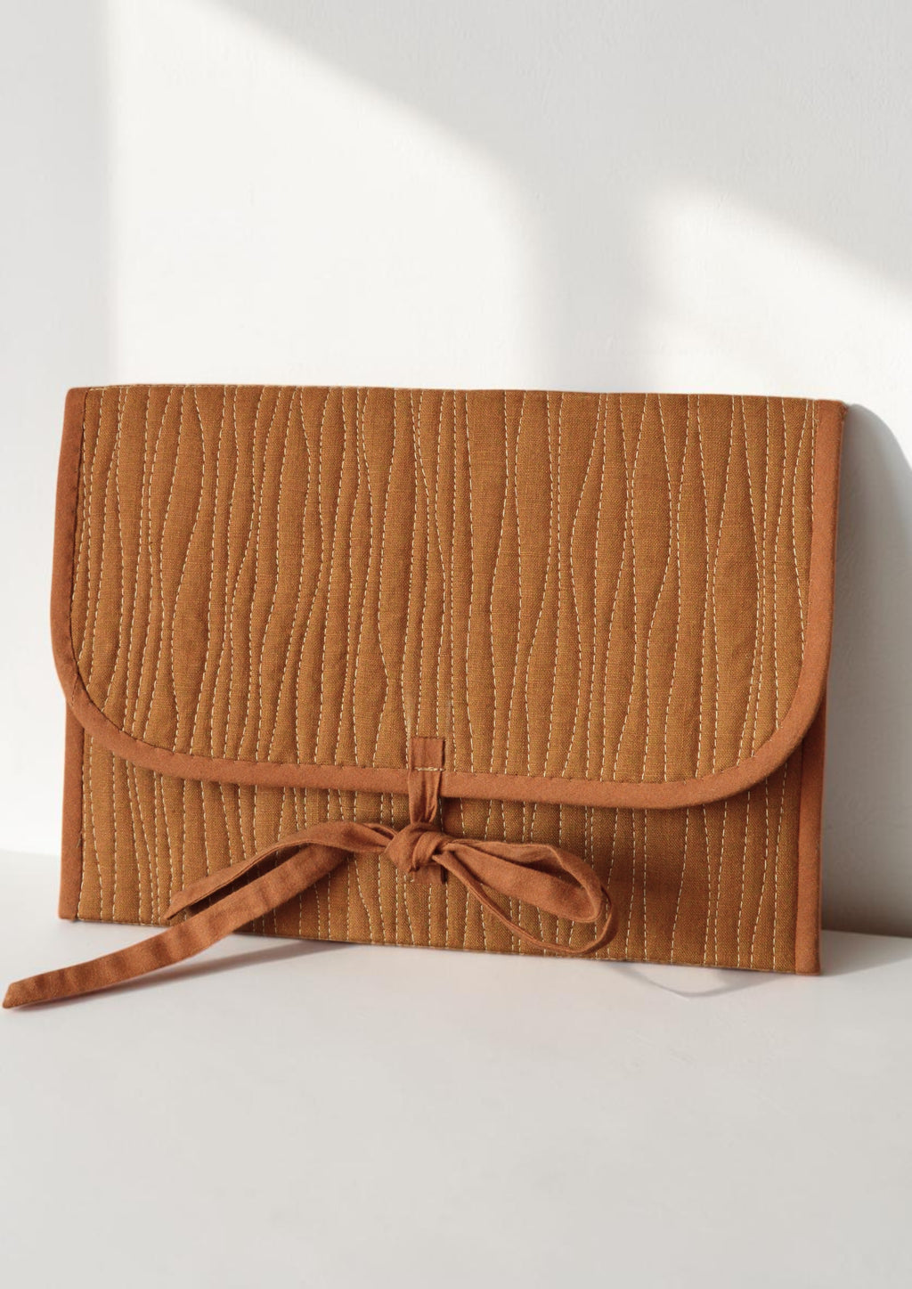 Minimalist Quilted iPad Sleeve 11 inch | Ochre Brown Linen Tablet Case