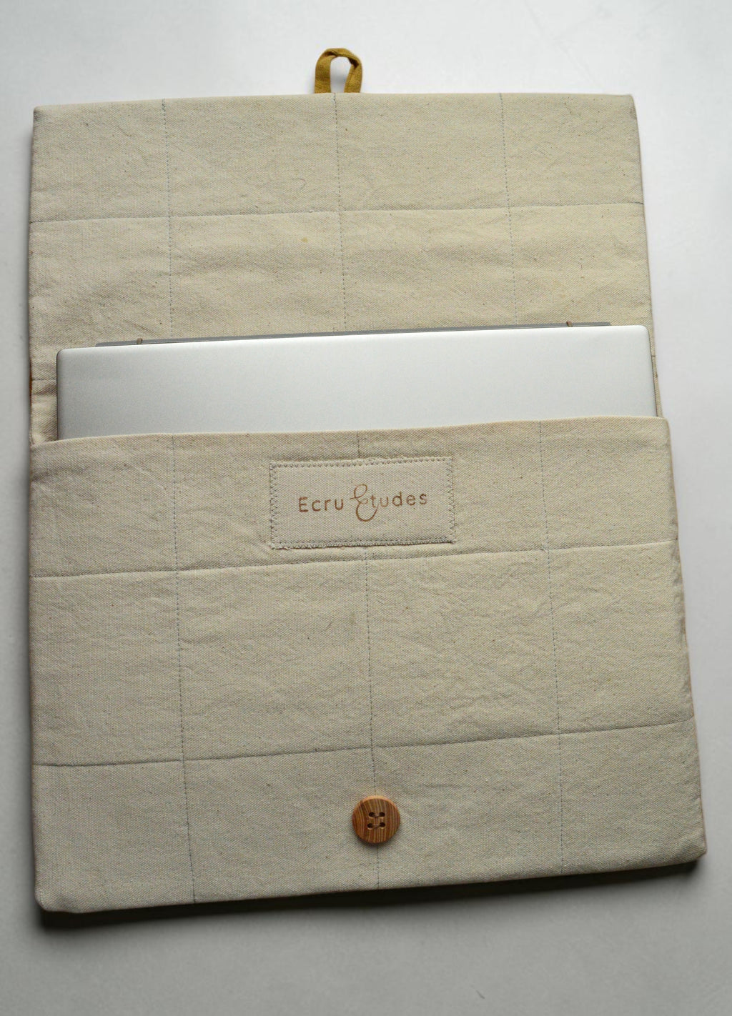 Modern Patchwork Laptop Sleeve 13 14 inch | Ochre Mustard Linen Cotton Case