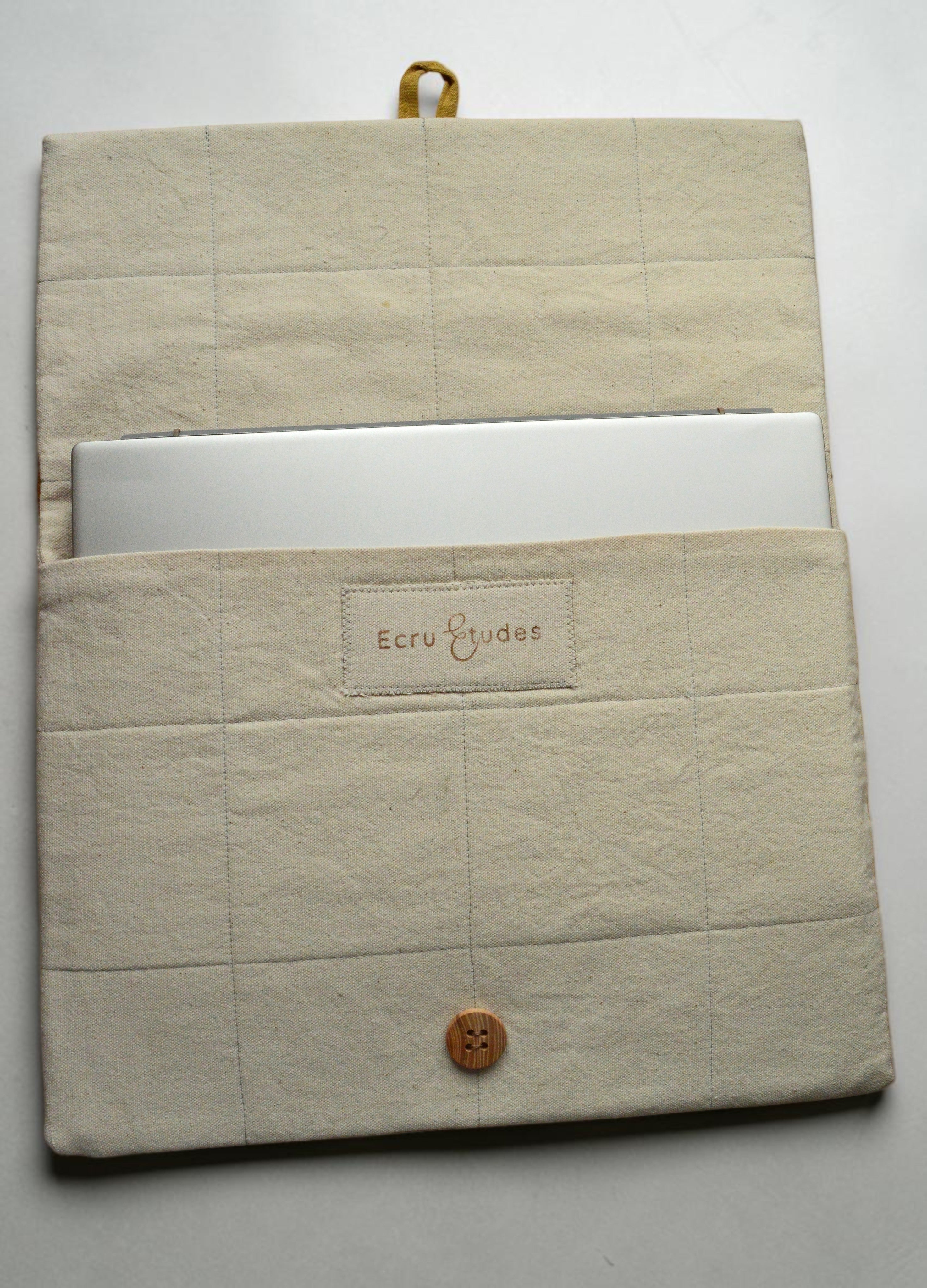 Modern Patchwork Laptop Sleeve 13 14 inch | Ochre Mustard Linen Cotton Case