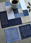 Sashiko Linen Table Set – 4 Coasters & Table Mat