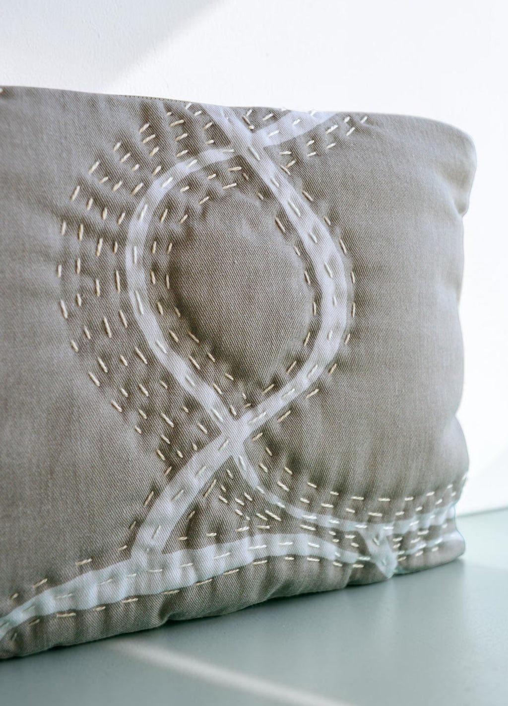 Beige Gray Hand-Quilted Cosmetic Pouch