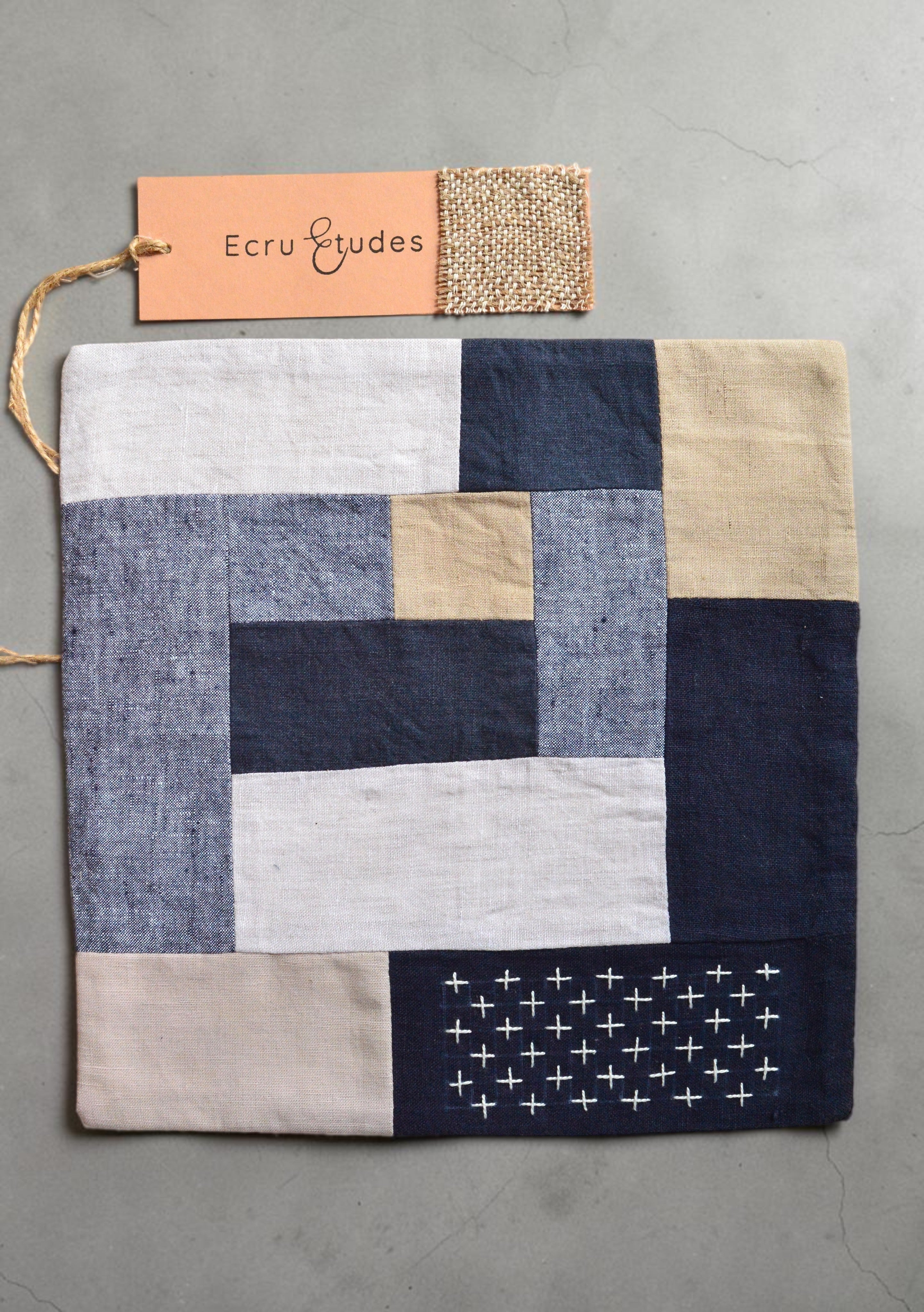 Sashiko Linen Table Set – 4 Coasters & Table Mat