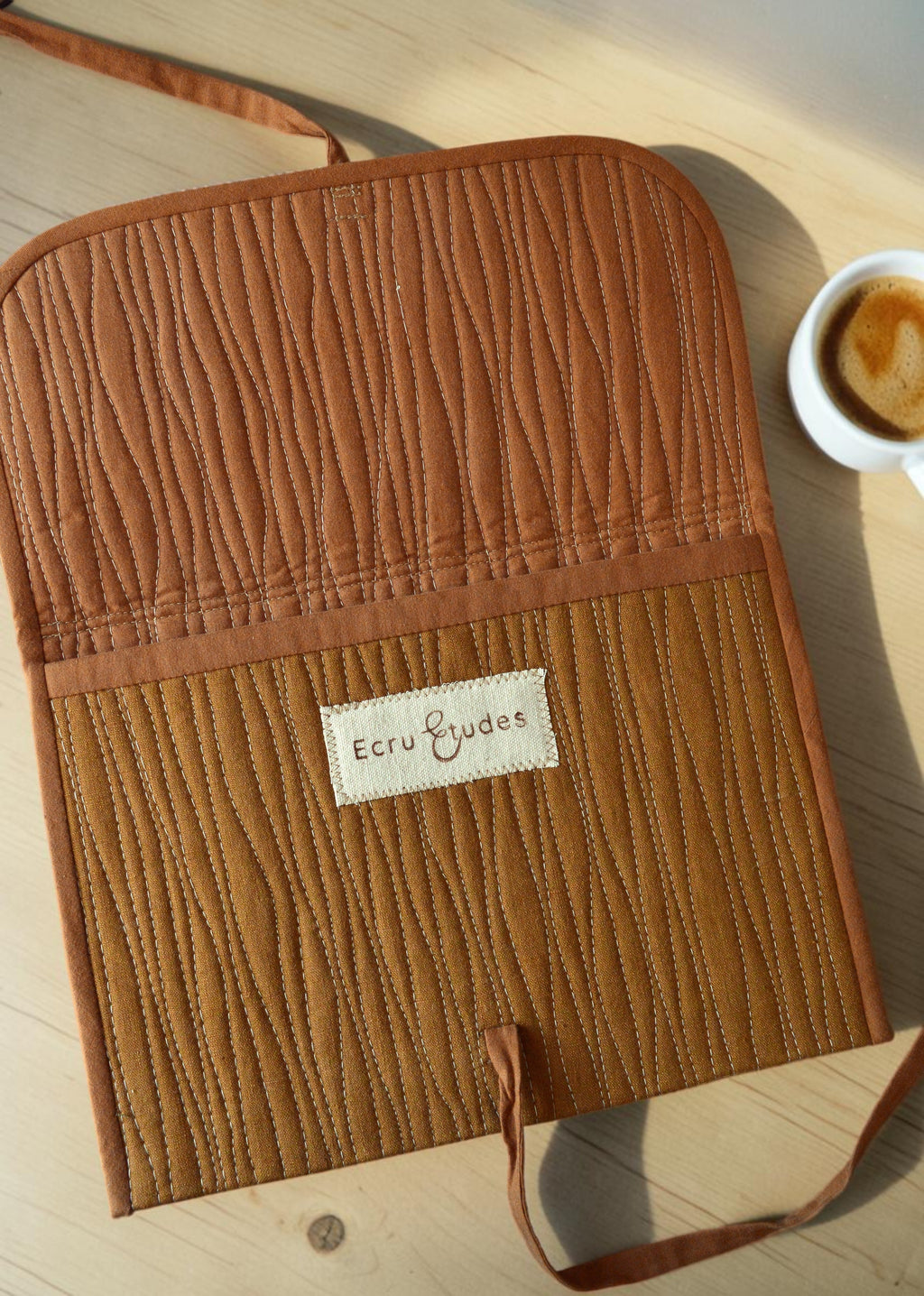 Minimalist Quilted iPad Sleeve 11 inch | Ochre Brown Linen Tablet Case
