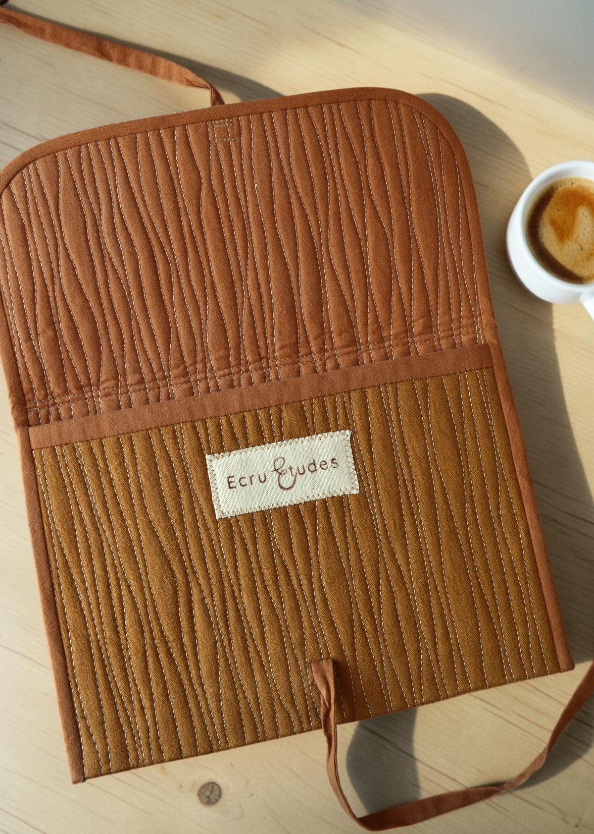Minimalist Quilted iPad Sleeve 11 inch | Ochre Brown Linen Tablet Case