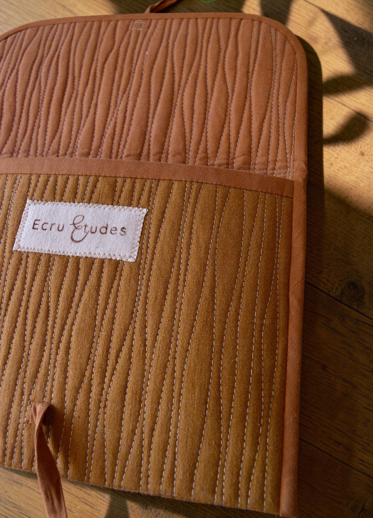 Minimalist Quilted iPad Sleeve 11 inch | Ochre Brown Linen Tablet Case