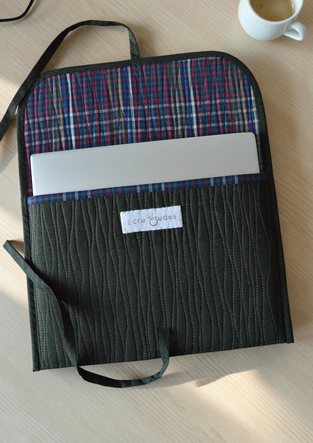 Minimalist Quilted Laptop Sleeve 13 14 inch | Dark Green Khaki Case