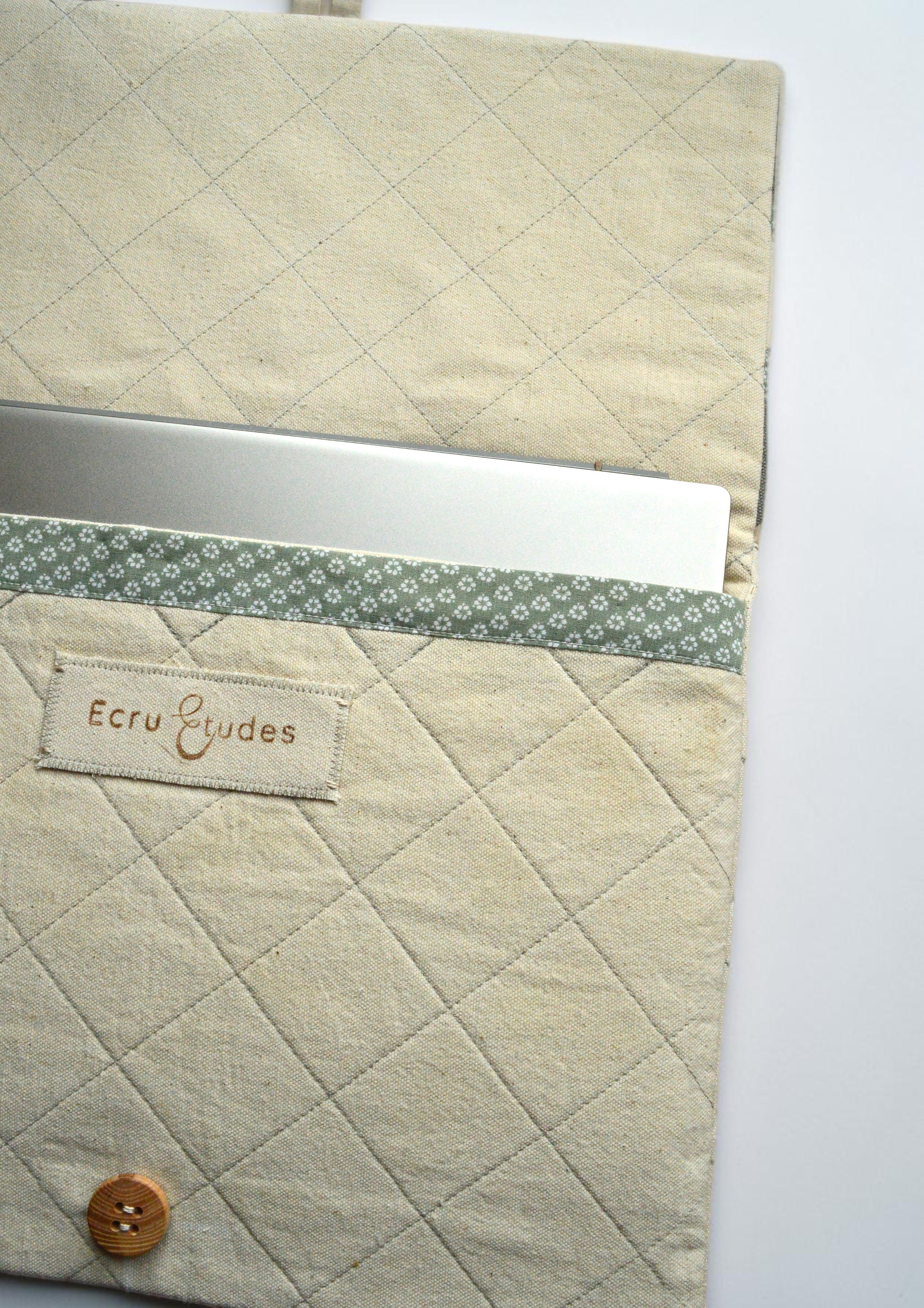 Sage Green Geometric Patchwork Laptop Sleeve 13 14 inch