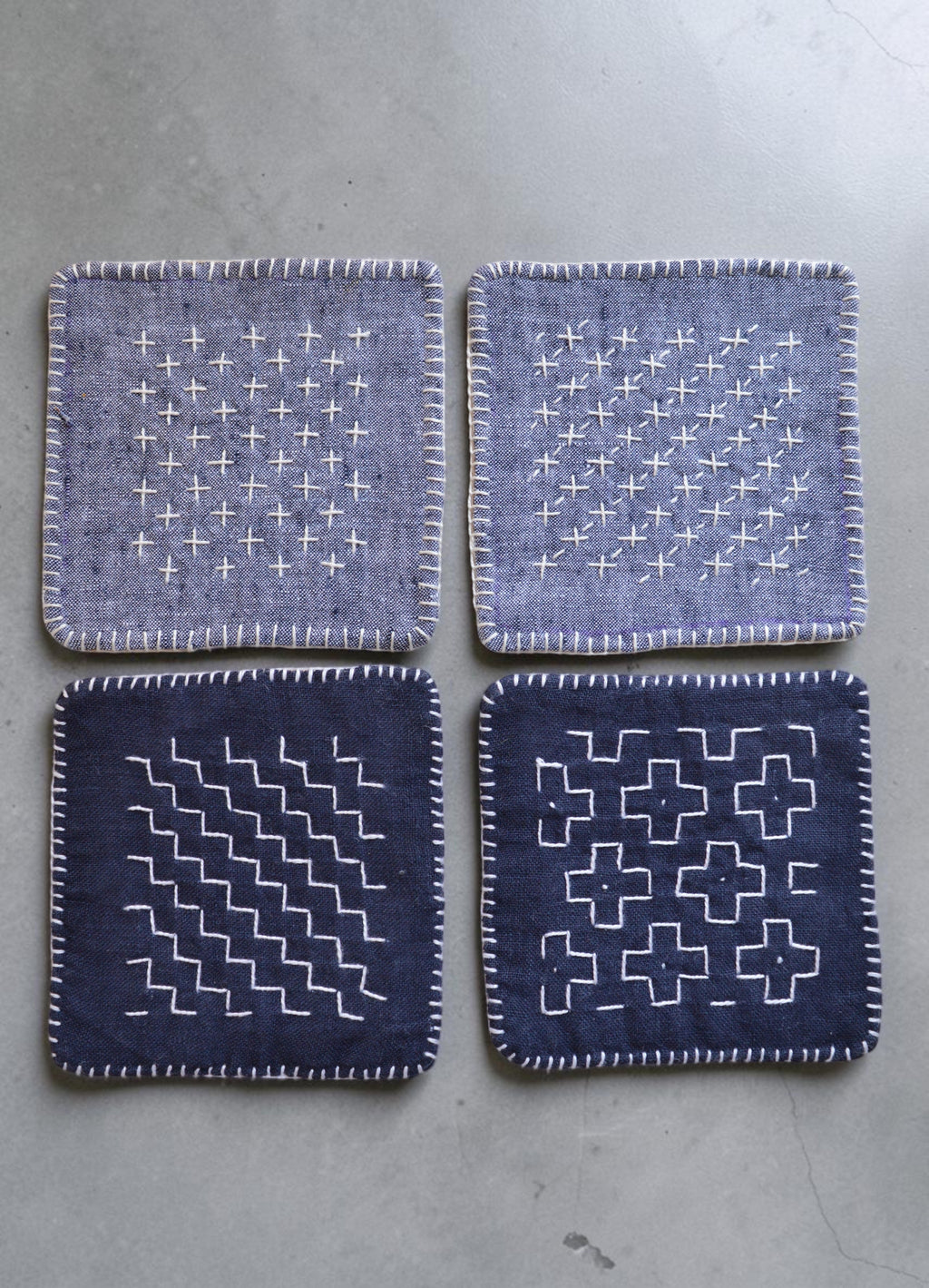 Sashiko Linen Table Set – 4 Coasters & Table Mat