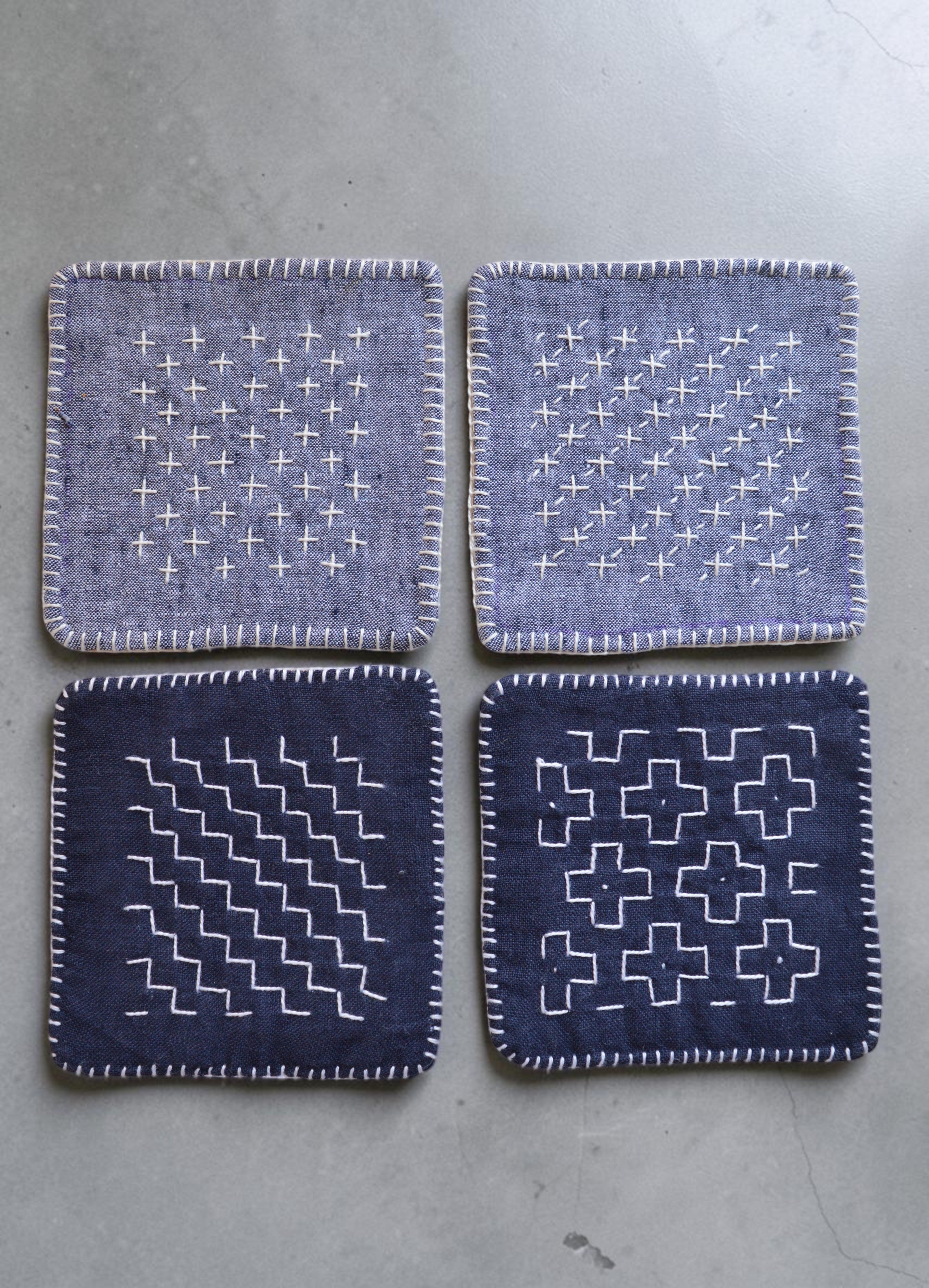 Sashiko Linen Table Set – 4 Coasters & Table Mat