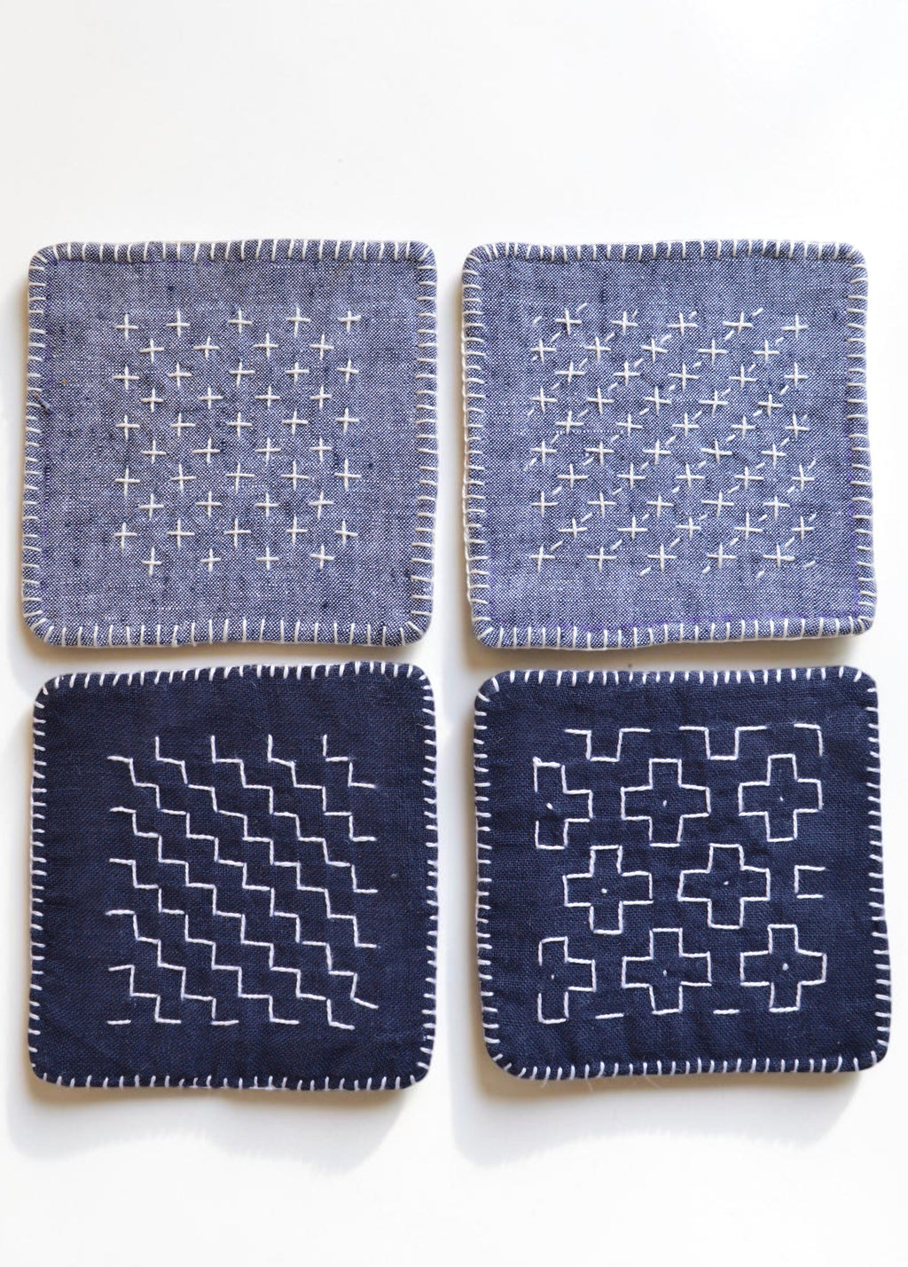 Sashiko Linen Coasters – Set of 4