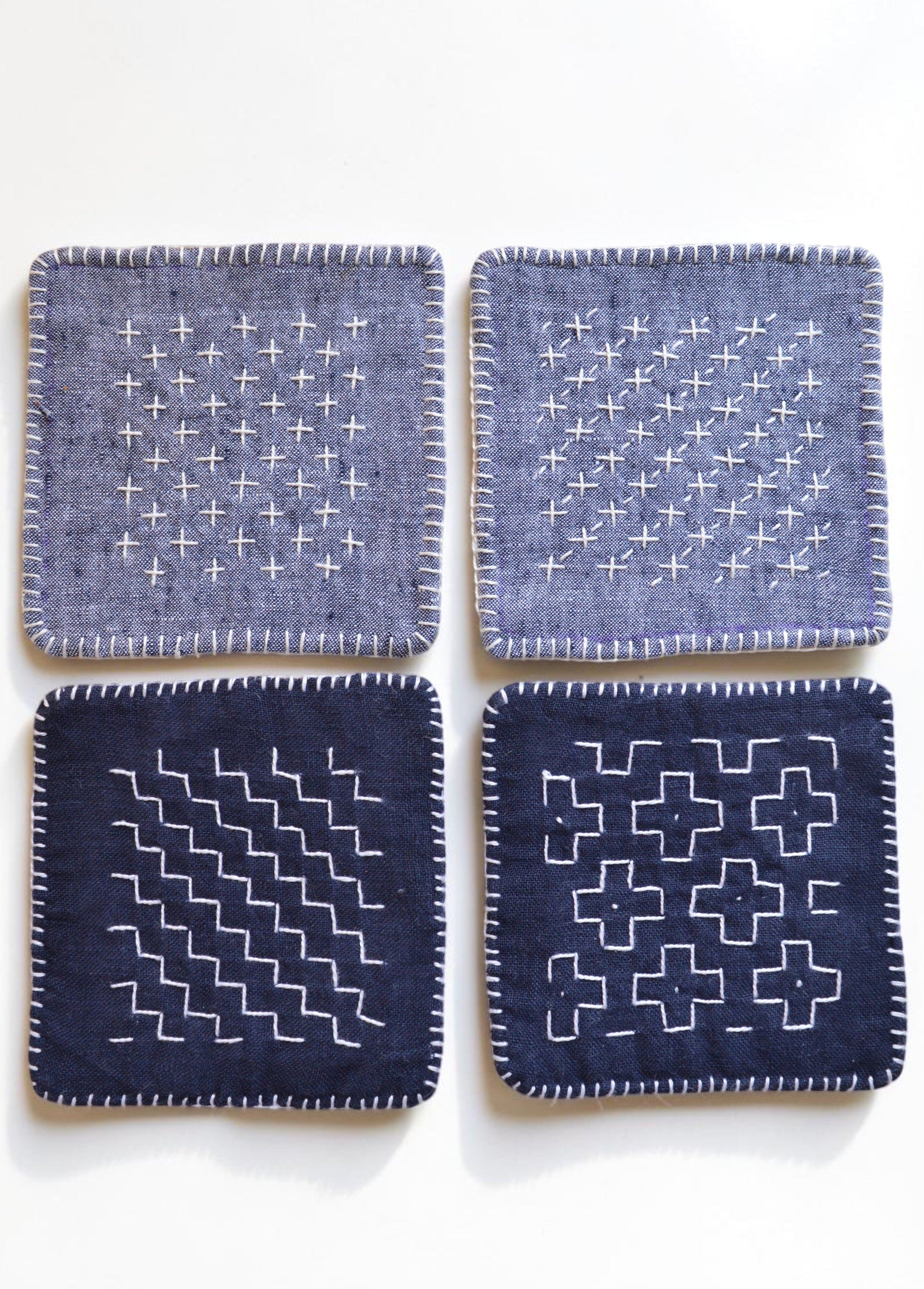 Sashiko Linen Coasters – Set of 4