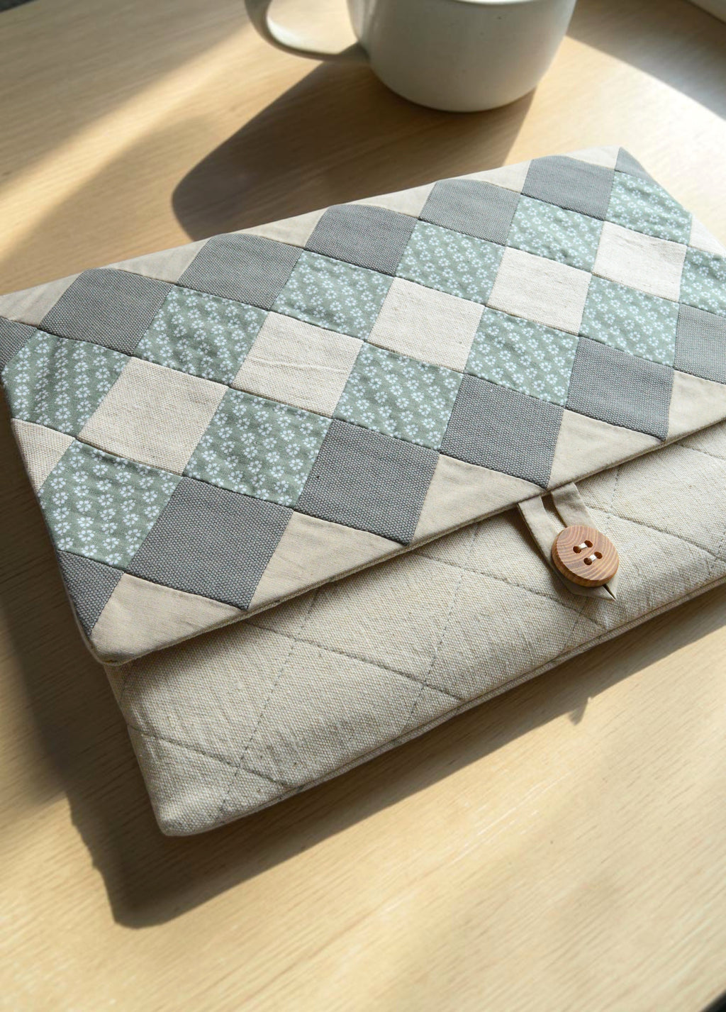 Sage Green Geometric Patchwork Laptop Sleeve 13 14 inch